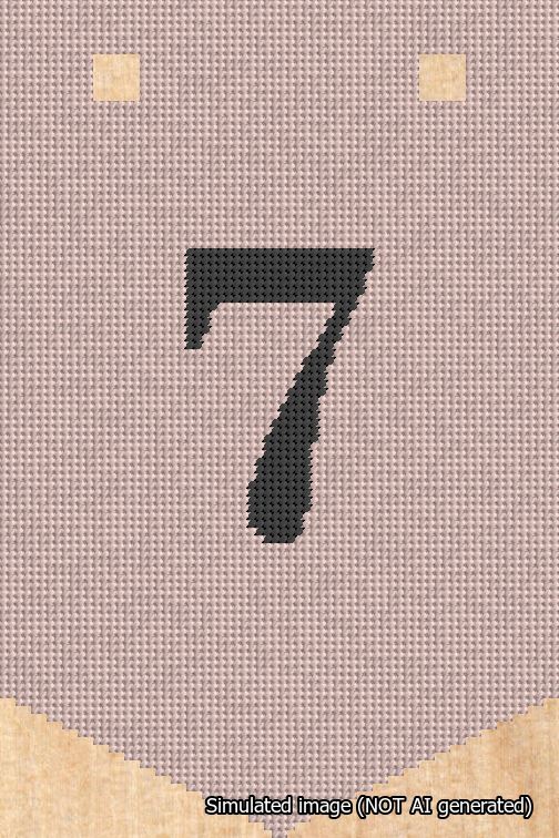 A simulated image of the stitched needlepoint design: Banner 18m Pointed 7 Black on Pink. Not A.I. generated.