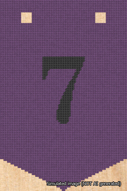 A simulated image of the stitched needlepoint design: Banner 18m Pointed 7 Black on Purple. Not A.I. generated.