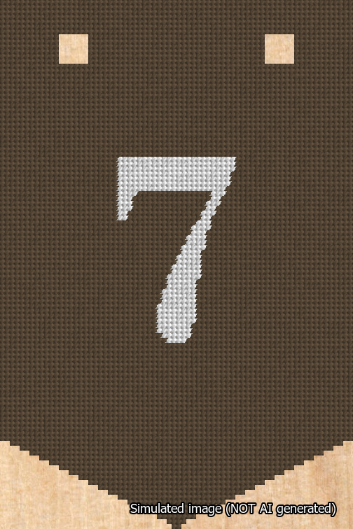 A simulated image of the stitched needlepoint design: Banner 18m Pointed 7 White on Brown. Not A.I. generated.