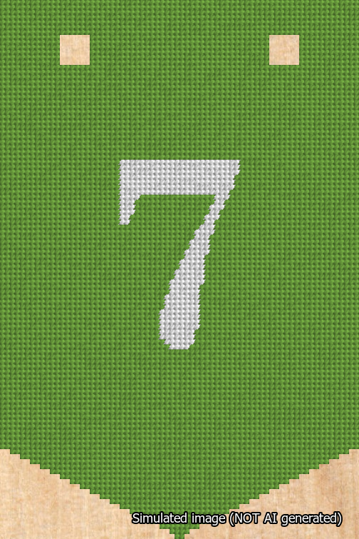 A simulated image of the stitched needlepoint design: Banner 18m Pointed 7 White on Light Green. Not A.I. generated.