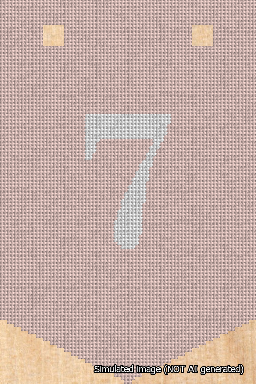 A simulated image of the stitched needlepoint design: Banner 18m Pointed 7 White on Pink. Not A.I. generated.