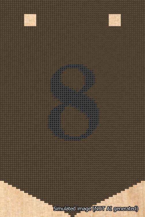 A simulated image of the stitched needlepoint design: Banner 18m Pointed 8 Black on Brown. Not A.I. generated.