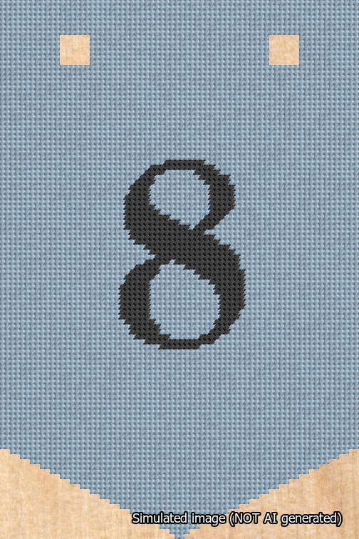 A simulated image of the stitched needlepoint design: Banner 18m Pointed 8 Black on Light Blue. Not A.I. generated.