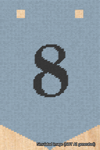 A simulated image of the stitched needlepoint design: Banner 18m Pointed 8 Black on Light Blue. Not A.I. generated.