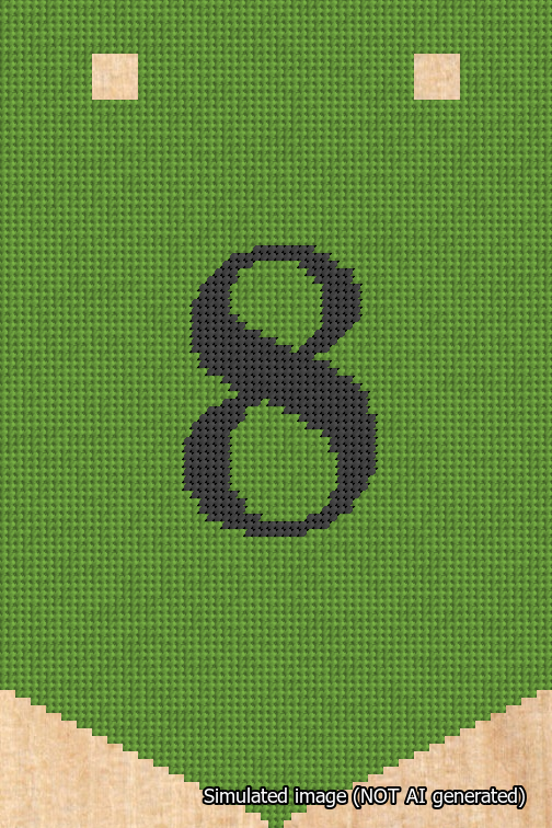 A simulated image of the stitched needlepoint design: Banner 18m Pointed 8 Black on Light Green. Not A.I. generated.