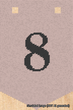 A simulated image of the stitched needlepoint design: Banner 18m Pointed 8 Black on Pink. Not A.I. generated.
