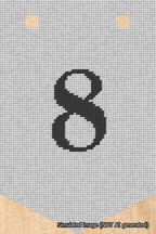A simulated image of the stitched needlepoint design: Banner 18m Pointed 8 Black on White. Not A.I. generated.