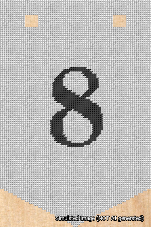 A simulated image of the stitched needlepoint design: Banner 18m Pointed 8 Black on White. Not A.I. generated.