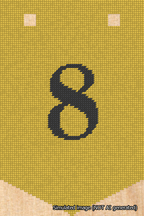 A simulated image of the stitched needlepoint design: Banner 18m Pointed 8 Black on Yellow. Not A.I. generated.