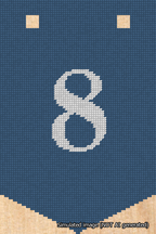 A simulated image of the stitched needlepoint design: Banner 18m Pointed 8 White on Blue. Not A.I. generated.