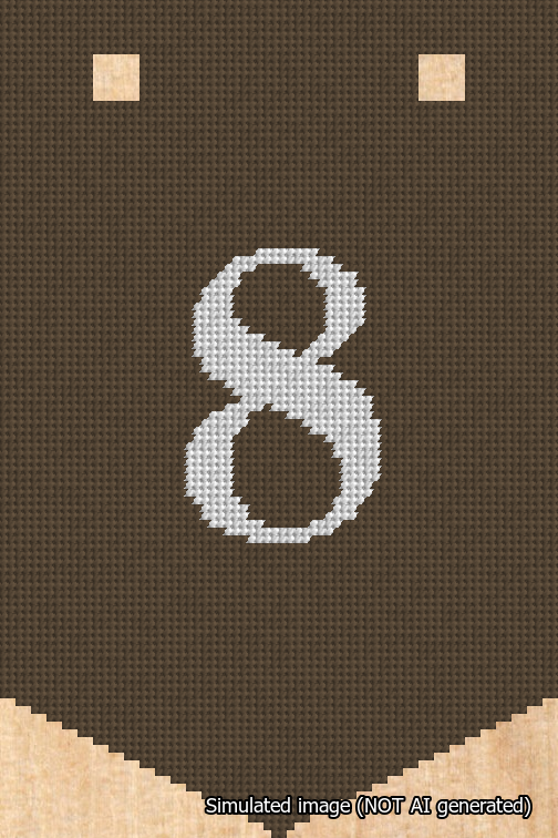 A simulated image of the stitched needlepoint design: Banner 18m Pointed 8 White on Brown. Not A.I. generated.