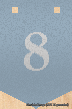 A simulated image of the stitched needlepoint design: Banner 18m Pointed 8 White on Light Blue. Not A.I. generated.