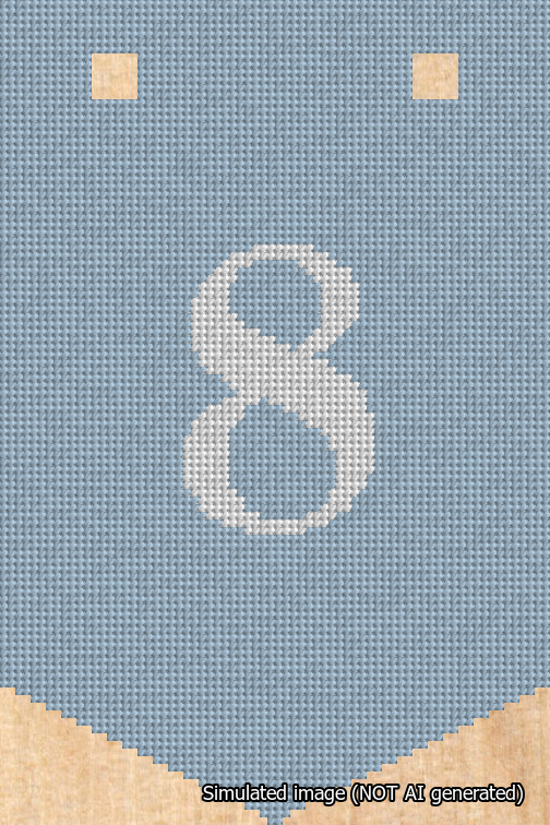 A simulated image of the stitched needlepoint design: Banner 18m Pointed 8 White on Light Blue. Not A.I. generated.