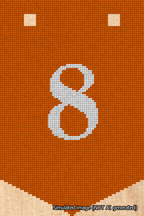 A simulated image of the stitched needlepoint design: Banner 18m Pointed 8 White on Orange. Not A.I. generated.