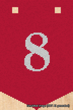A simulated image of the stitched needlepoint design: Banner 18m Pointed 8 White on Red. Not A.I. generated.