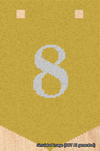 A simulated image of the stitched needlepoint design: Banner 18m Pointed 8 White on Yellow. Not A.I. generated.