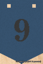 A simulated image of the stitched needlepoint design: Banner 18m Pointed 9 Black on Blue. Not A.I. generated.