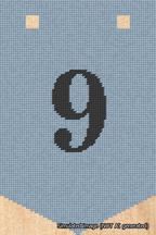 A simulated image of the stitched needlepoint design: Banner 18m Pointed 9 Black on Light Blue. Not A.I. generated.