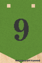 A simulated image of the stitched needlepoint design: Banner 18m Pointed 9 Black on Light Green. Not A.I. generated.