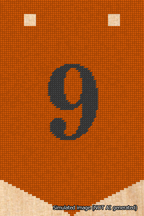 A simulated image of the stitched needlepoint design: Banner 18m Pointed 9 Black on Orange. Not A.I. generated.