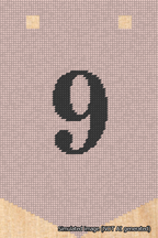 A simulated image of the stitched needlepoint design: Banner 18m Pointed 9 Black on Pink. Not A.I. generated.