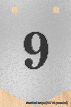 A simulated image of the stitched needlepoint design: Banner 18m Pointed 9 Black on White. Not A.I. generated.