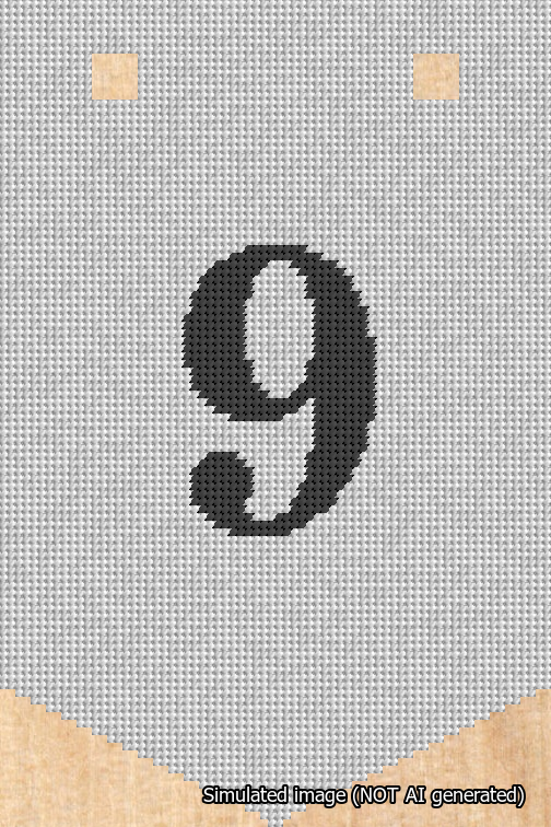 A simulated image of the stitched needlepoint design: Banner 18m Pointed 9 Black on White. Not A.I. generated.
