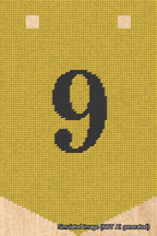 A simulated image of the stitched needlepoint design: Banner 18m Pointed 9 Black on Yellow. Not A.I. generated.