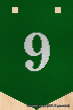 A simulated image of the stitched needlepoint design: Banner 18m Pointed 9 White on Green. Not A.I. generated.