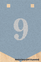 A simulated image of the stitched needlepoint design: Banner 18m Pointed 9 White on Light Blue. Not A.I. generated.