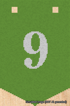 A simulated image of the stitched needlepoint design: Banner 18m Pointed 9 White on Light Green. Not A.I. generated.