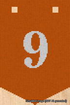 A simulated image of the stitched needlepoint design: Banner 18m Pointed 9 White on Orange. Not A.I. generated.