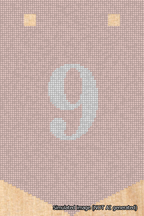 A simulated image of the stitched needlepoint design: Banner 18m Pointed 9 White on Pink. Not A.I. generated.