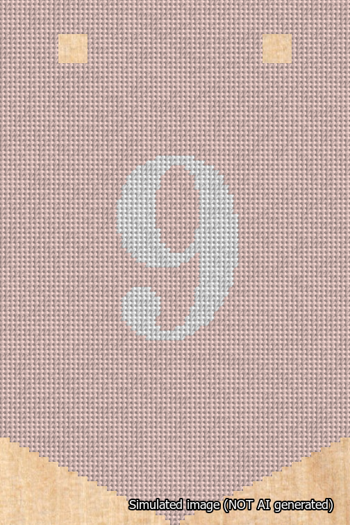 A simulated image of the stitched needlepoint design: Banner 18m Pointed 9 White on Pink. Not A.I. generated.