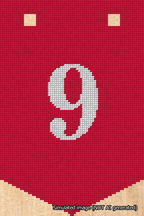 A simulated image of the stitched needlepoint design: Banner 18m Pointed 9 White on Red. Not A.I. generated.