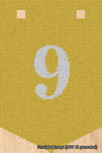 A simulated image of the stitched needlepoint design: Banner 18m Pointed 9 White on Yellow. Not A.I. generated.