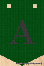 A simulated image of the stitched needlepoint design: Banner 18m Pointed A Black on Green. Not A.I. generated.