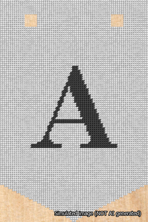 A simulated image of the stitched needlepoint design: Banner 18m Pointed A Black on White. Not A.I. generated.