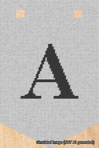 A simulated image of the stitched needlepoint design: Banner 18m Pointed A Black on White. Not A.I. generated.