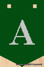A simulated image of the stitched needlepoint design: Banner 18m Pointed A White on Green. Not A.I. generated.