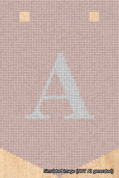 A simulated image of the stitched needlepoint design: Banner 18m Pointed A White on Pink. Not A.I. generated.