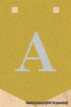 A simulated image of the stitched needlepoint design: Banner 18m Pointed A White on Yellow. Not A.I. generated.