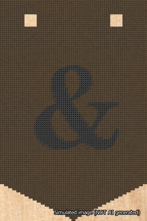 A simulated image of the stitched needlepoint design: Banner 18m Pointed Ampersand Black on Brown. Not A.I. generated.
