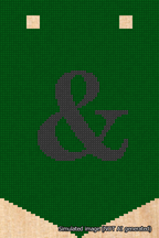 A simulated image of the stitched needlepoint design: Banner 18m Pointed Ampersand Black on Green. Not A.I. generated.