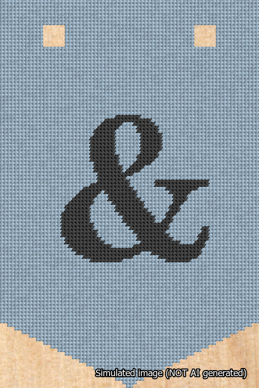 A simulated image of the stitched needlepoint design: Banner 18m Pointed Ampersand Black on Light Blue. Not A.I. generated.