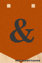 A simulated image of the stitched needlepoint design: Banner 18m Pointed Ampersand Black on Orange. Not A.I. generated.