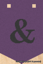 A simulated image of the stitched needlepoint design: Banner 18m Pointed Ampersand Black on Purple. Not A.I. generated.