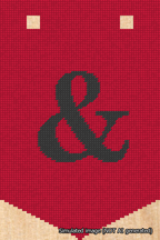 A simulated image of the stitched needlepoint design: Banner 18m Pointed Ampersand Black on Red. Not A.I. generated.