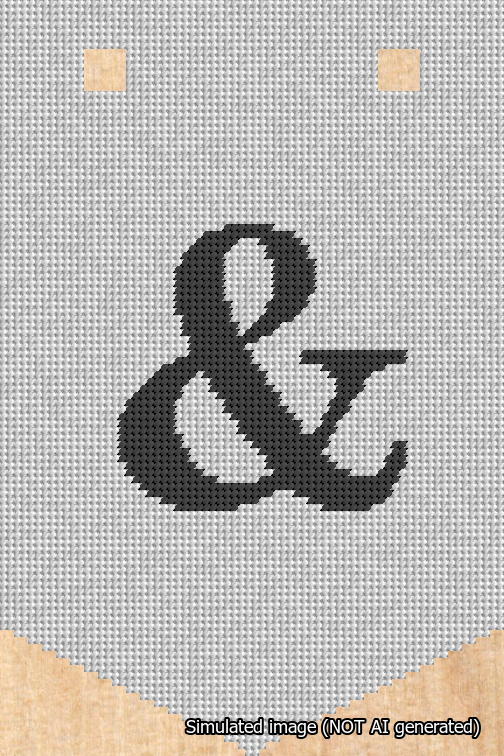 A simulated image of the stitched needlepoint design: Banner 18m Pointed Ampersand Black on White. Not A.I. generated.