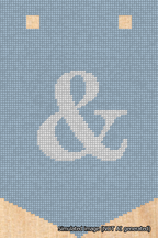 A simulated image of the stitched needlepoint design: Banner 18m Pointed Ampersand White on Light Blue. Not A.I. generated.